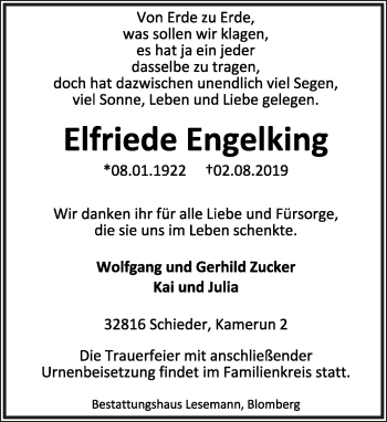 Anzeige  Elfriede Engelking  Lippische Landes-Zeitung