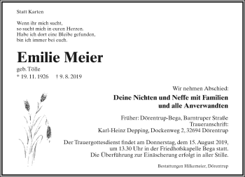 Anzeige  Emilie Meier  Lippische Landes-Zeitung