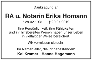 Anzeige  Erika Homann  Lippische Landes-Zeitung