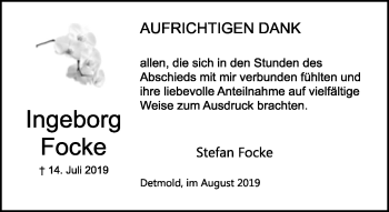 Anzeige  Ingeborg Focke  Lippische Landes-Zeitung