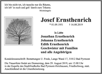 Anzeige  Josef Ernsthenrich  Lippische Landes-Zeitung