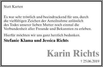 Anzeige  Karin Richts  Lippische Landes-Zeitung