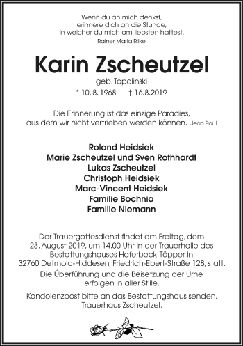 Anzeige  Karin Zscheutzel  Lippische Landes-Zeitung