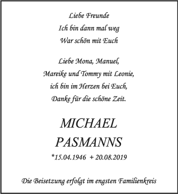 Anzeige  Michael Pasmanns  Lippische Landes-Zeitung