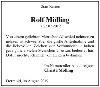 Anzeige  Rolf Mölling  Lippische Landes-Zeitung
