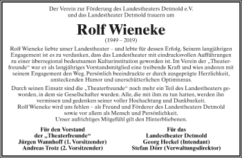 Anzeige  Rolf Wieneke  Lippische Landes-Zeitung