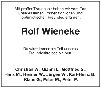 Anzeige  Rolf Wieneke  Lippische Landes-Zeitung