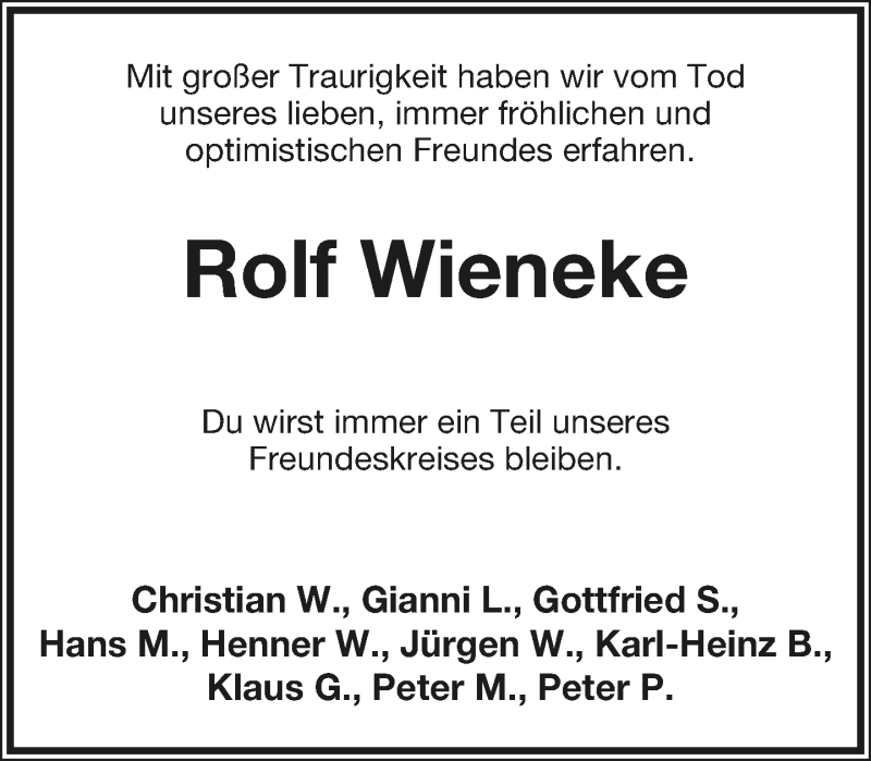  Traueranzeige für Rolf Wieneke vom 24.08.2019 aus Lippische Landes-Zeitung