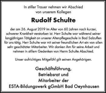 Anzeige  Rudolf Schulte  Lippische Landes-Zeitung