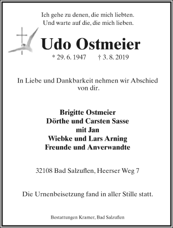 Anzeige  Udo Ostmeier  Lippische Landes-Zeitung