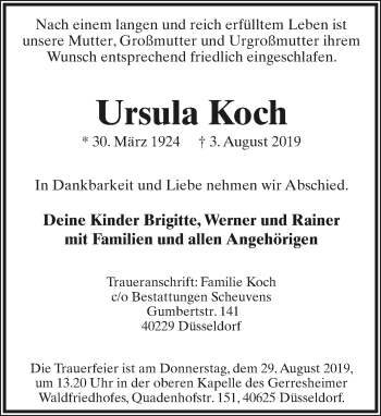 Anzeige  Ursula Koch  Lippische Landes-Zeitung