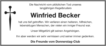 Anzeige  Winfried Becker  Lippische Landes-Zeitung