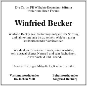Anzeige  Winfried Becker  Lippische Landes-Zeitung