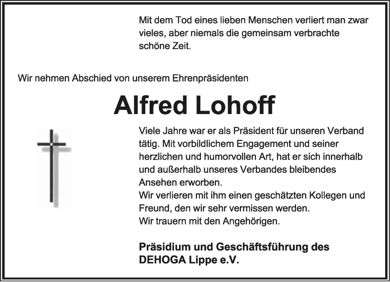  Traueranzeige für Alfred Lohoff vom 21.09.2019 aus Lippische Landes-Zeitung