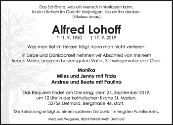 Anzeige  Alfred Lohoff  Lippische Landes-Zeitung