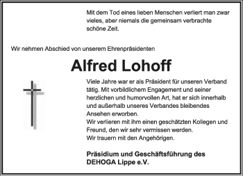 Anzeige  Alfred Lohoff  Lippische Landes-Zeitung