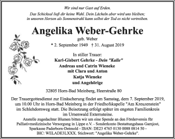 Anzeige  Angelika Weber-Gehrke  Lippische Landes-Zeitung