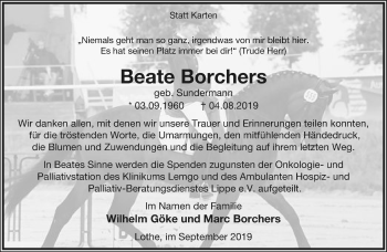 Anzeige  Beate Borchers  Lippische Landes-Zeitung