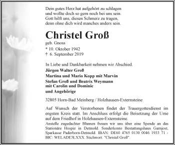 Anzeige  Christel Groß  Lippische Landes-Zeitung