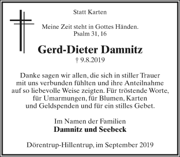 Anzeige  Gerd-Dieter Damnitz  Lippische Landes-Zeitung