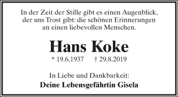Anzeige  Hans Koke  Lippische Landes-Zeitung