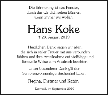 Anzeige  Hans Koke  Lippische Landes-Zeitung