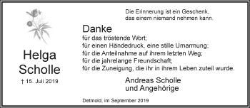 Anzeige  Helga Scholle  Lippische Landes-Zeitung