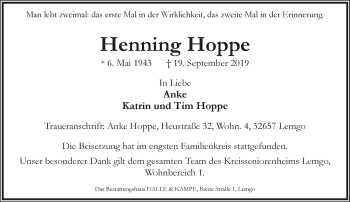 Anzeige  Henning Hoppe  Lippische Landes-Zeitung