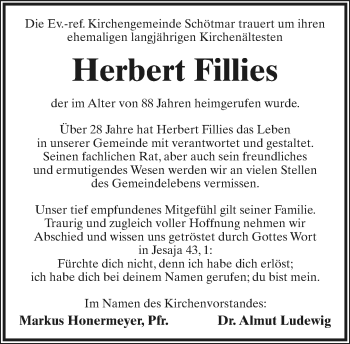 Anzeige  Herbert Fillies  Lippische Landes-Zeitung