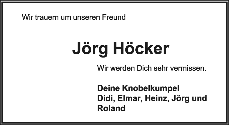  Traueranzeige für Jörg Höcker vom 21.09.2019 aus Lippische Landes-Zeitung
