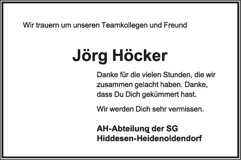  Traueranzeige für Jörg Höcker vom 21.09.2019 aus Lippische Landes-Zeitung