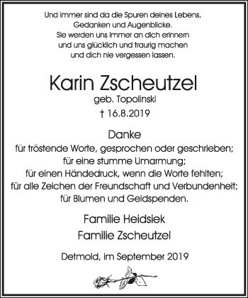 Anzeige  Karin Zscheutzel  Lippische Landes-Zeitung