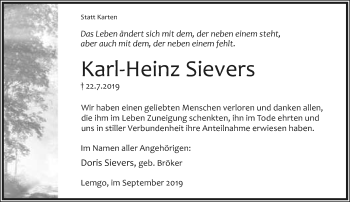 Anzeige  Karl-Heinz Sievers  Lippische Landes-Zeitung