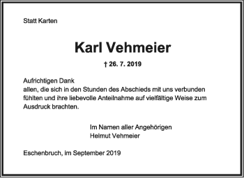 Anzeige  Karl Vehmeier  Lippische Landes-Zeitung