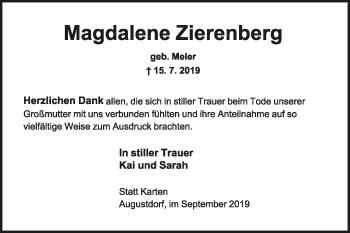Anzeige  Magdalene Zierenberg  Lippische Landes-Zeitung