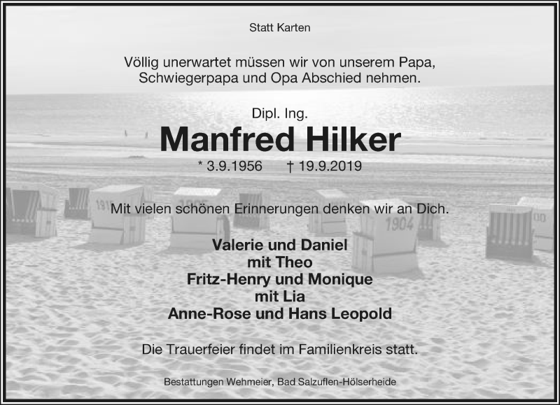  Traueranzeige für Manfred Hilker vom 25.09.2019 aus Lippische Landes-Zeitung