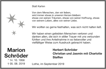 Anzeige  Marion Schröder  Lippische Landes-Zeitung
