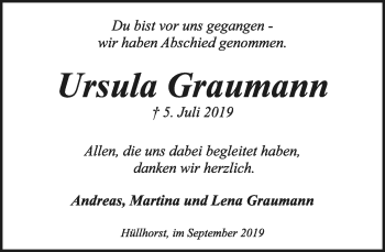 Anzeige  Ursula Graumann  Lippische Landes-Zeitung