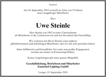 Anzeige  Uwe Steinle  Lippische Landes-Zeitung