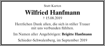 Anzeige  Wilfried Hanfmann  Lippische Landes-Zeitung