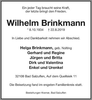 Anzeige  Wilhelm Brinkmann  Lippische Landes-Zeitung