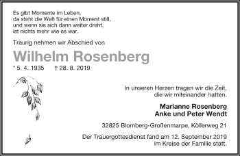 Anzeige  Wilhelm Rosenberg  Lippische Landes-Zeitung