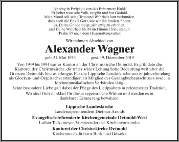 Anzeige  Alexander Wagner  Lippische Landes-Zeitung
