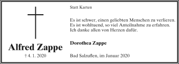 Anzeige  Alfred Zappe  Lippische Landes-Zeitung