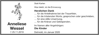 Anzeige  Anneliese Wessel  Lippische Landes-Zeitung