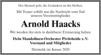 Anzeige  Arnold Haacks  Lippische Landes-Zeitung