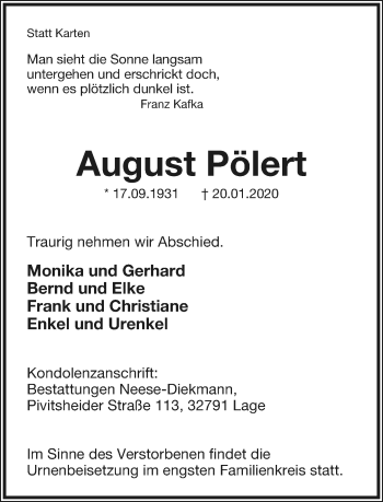 Anzeige  August Pölert  Lippische Landes-Zeitung