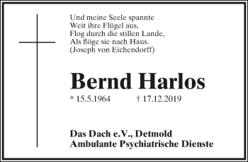 Anzeige  Bernd Harlos  Lippische Landes-Zeitung