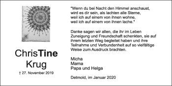 Anzeige  Christine Krug  Lippische Landes-Zeitung