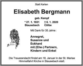 Anzeige  Elisabeth Bergmann  Lippische Landes-Zeitung